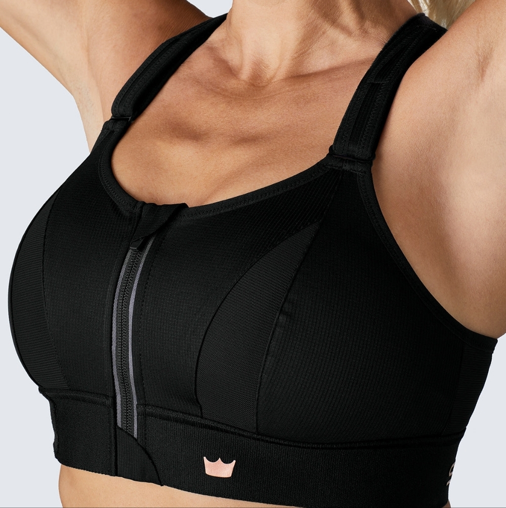 SHEFIT Black Front-Zip High-Support Sports Bra